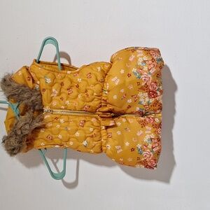 Little Lass Multi-color Floral/Butterflies Print Faux Fur Hooded Puffer Vest 4